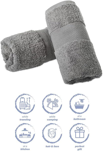 Hencely Luxury Hand Towel - Set of 2 (16x28 Inches) - Soft Turkish Cotton, Absorbent, Quick-Drying Face, Body, Kitchen, and Bathroom Towel (Hand Towels 2 Pack, Gray)