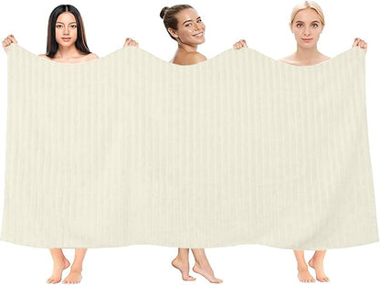 DAN RIVER Pack of 2 Bath Sheet 35x70 Inches, Extra Large Ribbed Quick Dry Bath Towels, Hotel Collection Towels for Adults - Ivory