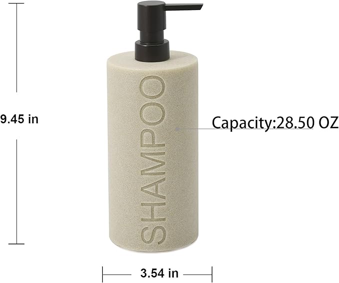 Resin Tan Sandstone Shampoo Engraved Bottle Refillable Pump Dispenser, Durable Waterproof Resin Construction for Bath, Shower - Tan Sandstone ORB Pump