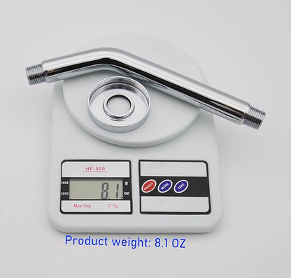 Aquaiaw Shower Arm and O-Ring Flange, 8 inch, Solid Brass, Round, Both Soldered 1/2 NPT Tapered Threads, Wall Mount Shower Arm Extension with Escutcheon (Polished Chrome)