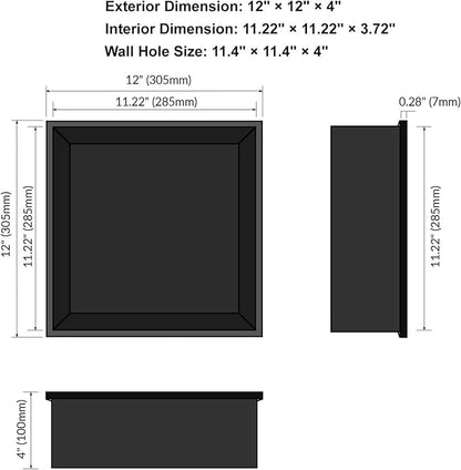 12" X 12" Shower Niche Insert Tile Ready, Niche for Shower Wall, Stainless Steel Recessed Shelf No Tile Needed for Bathroom Storage, Matte Black