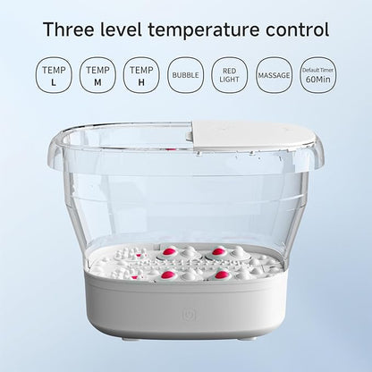 Collapsible Foot Spa Massage with Water and Electricity Separation System,Foot Bath with Three Level Temperature Control,Bubble,Remote,Red Light,Timer,and Four Set Electric Massage Balls