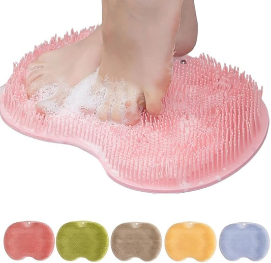 2026 New Silicone Shower Foot Scrubber Mat, Foot Back Cleaning Pad Back Washer Exfoliating Bath Wash Pad, Shower Foot Scrubber Mat with Non-Slip Suction Cups (Pink)