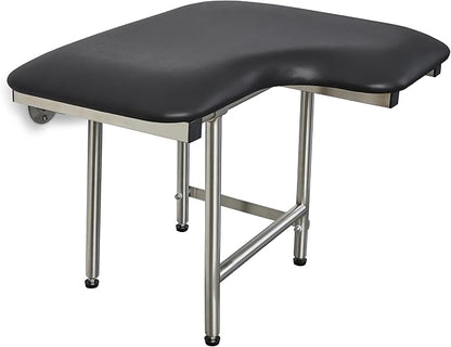 26" x 22.5" Black Padded Wall Mount Folding Left-Handed Transfer Bench Shower Seat with Legs, ADA Compliant