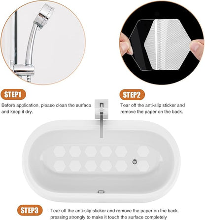 Bathtub Stickers Non-Slip, 36 PCS White Hexagon Safety Shower Treads Adhesive Appliques with Premium Scraper
