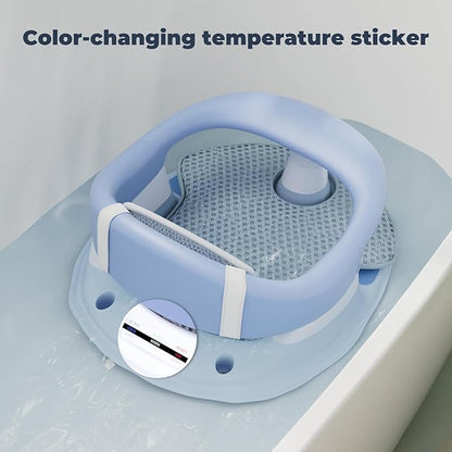 Baby Bath Seat-for Babies 6 Months & up with Temperature Alert+Soft Cushion+Suction,Toddler Bath Seat for Baby, Sitting Up with Baby Bathtub Seat, Blue