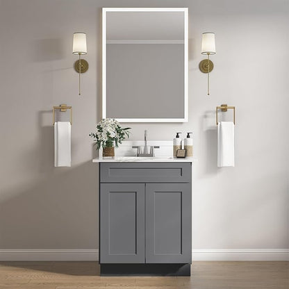 ROOMTEC Bathroom Cabinet, 27'' Free Standing Single Bathroom Vanity with 1 False Drawer and 2 Doors,Morden Bathroom Sink Vanity Storage Cabinet, Shaker Gray