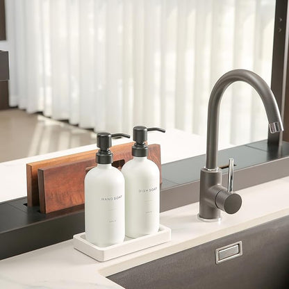 Kitchen Soap Dispenser Set, White Soap Dispenser with Black Stainless Steel Pump, Perfect for Modern Kitchen Decor. (White)