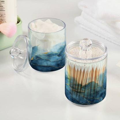 4 Pack Qtip Holder Organizer Dispenser Blue Watercolor Marble Bathroom Containers Bathroom Vanity Storage Canister Apothecary Jars for Cotton Swabs/Pads/Floss