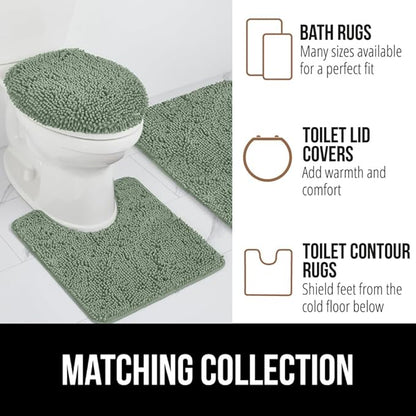 GORILLA GRIP Plush Absorbent Shaggy Chenille Bath Rug Mat for Oval Toilet Base with Rubber Backing, Machine Washable Rugs, Soft Microfiber Contour Mats for Toilets, Bathroom Decor, Sage