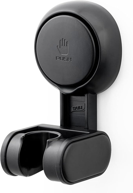TAILI Shower Head Holder Suction Cup, Handheld Shower Head Bracket, Height Angle Adjustable Wall Mounted, Bathroom Showerhead Holder No Drilling Removable Waterproof, Black