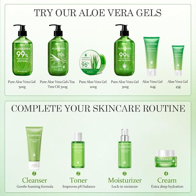 Aloderma 99% Organic Aloe Vera Gel Made within 12 Hours of Harvest, Easy Travel Size Tube for Body, Face, & Scalp, Cooling & Soothing Support for Skin & Sunburn, Hydrating Aloe Gel, 1.5oz - 2ct