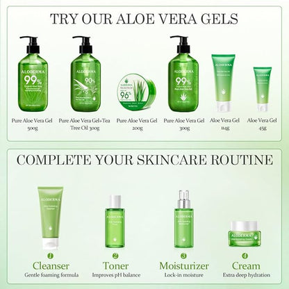 Aloderma 99% Organic Aloe Vera Gel Made within 12 Hours of Harvest, Easy Travel Size Tube for Body, Face, & Scalp, Cooling & Soothing Support for Skin & Sunburn, Hydrating Aloe Gel, 1.5oz - 2ct
