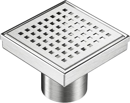 Neodrain 4-Inch Square Shower Drain with Removable Quadrato Pattern Grate, Brushed 304 Stainless Steel Square Drain for Bathroom with Hair Strainer,CUPC Certified