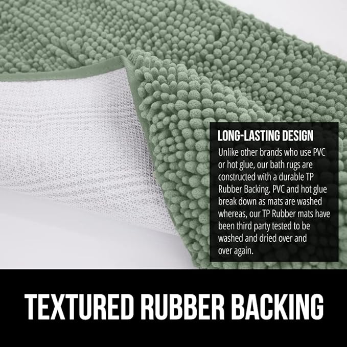 GORILLA GRIP Bath Rug Mat 30x20, Soft Absorbent Chenille, Quick Dry Microfiber Mats, Rubber Backing Washable Shower Floor Rugs, Bathmat Runner, US Designed Bathroom Home Decor Accessories Sage Green