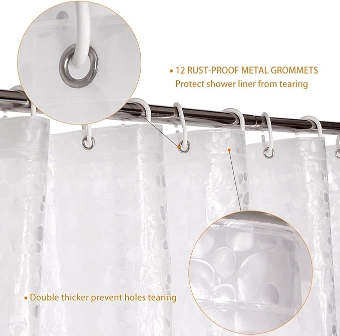 WELTRXE Extra Long Shower Curtain Liner, 72 x 84 Inch EVA Water Repellent Shower Curtain with 3 Magnets, Heavy Duty, No Smell, Chlorine Free Shower Liner for Shower Stall, Bathtubs, 12 Hooks