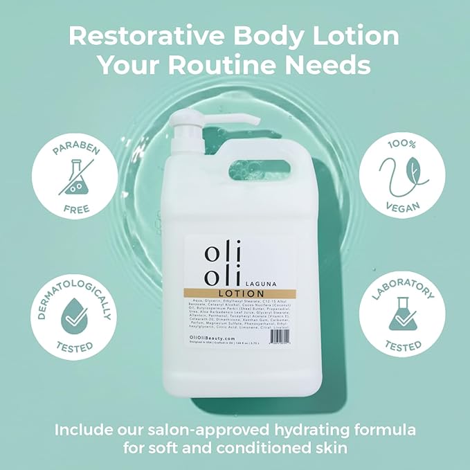 OLIOLI Replenishing Body Lotion 128oz Refill | Moisturizing Body Lotion with Aloe Vera, Coconut Oil, Shea Butter & Vitamin E | Hydrating for Sun, Sea & Pool Recovery