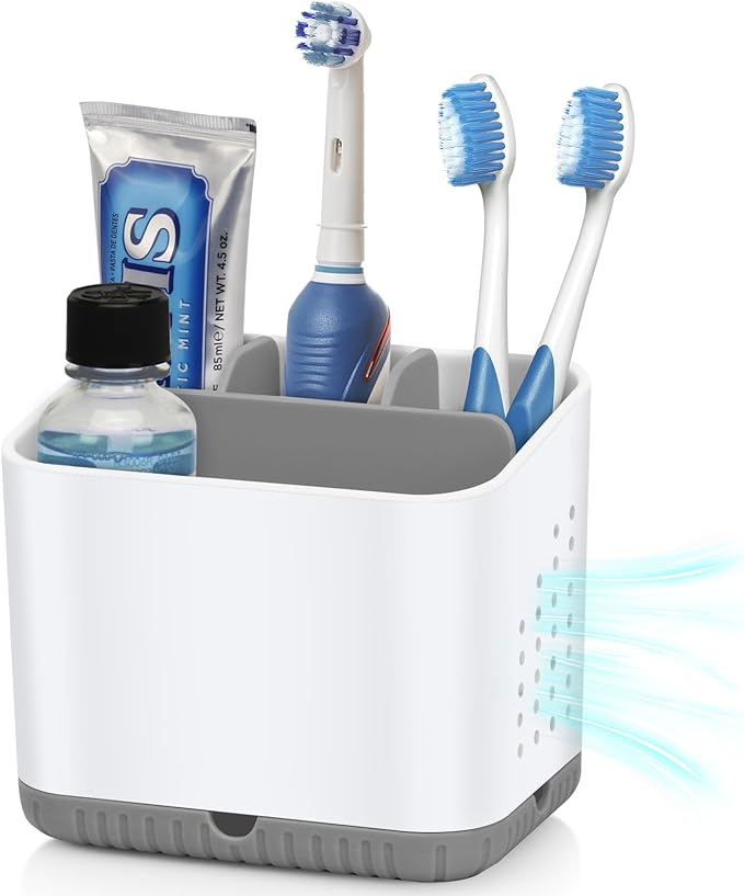 Toothbrush Holders for Bathrooms, Kids Electric Toothbrush and Toothpaste Holder, 4 Slots Tooth Brushing Holder for Bathroom Countertop Organizer and Storage, Bathroom Accessories (Grey)
