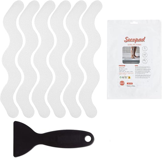 Patented 36 PCS Anti Slip Shower Stickers, Safety Bathtub Strips Adhesive Decals with Premium Scraper for Bath Tub Shower Stairs