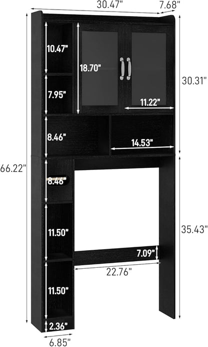 Vabches Over The Toilet Storage Cabinet, Farmhouse Storage Cabinet Over Toilet with Acrylic Doors，Home Space-Saving Toilet Rack, for Bathroom, Restroom, Laundry, Black