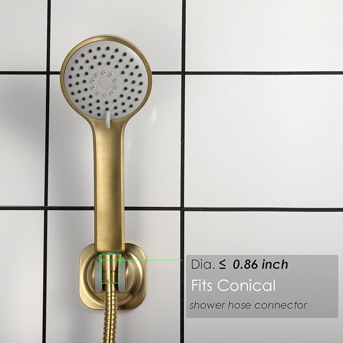 Handle held Shower Head Holder Wall Mount -Adjustable in 5 Positions - Dual Mount Option (Screw/Adhesive) - Brushed Gold