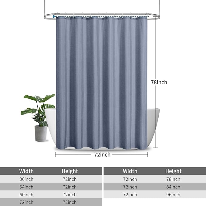 2-in-1 Waterproof Long Fabric Shower Curtain or Liner,Linen Textured,78 Inch Breathable TPU & Washable Bathroom Shower Curtain Set with 12 Plastic Hooks,Modern,72"x78" Blue Gray