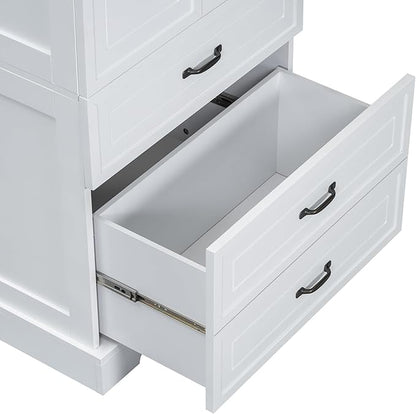 Favfurish 69" Tall Bathroom Storage Cabinet with Doors and 2 Drawers,Modern Linen Cabinets w/Adjustable Shelf & Magnetic Door Stopper,Freestanding Organizer for Dining Room,Kitchen,Office,White