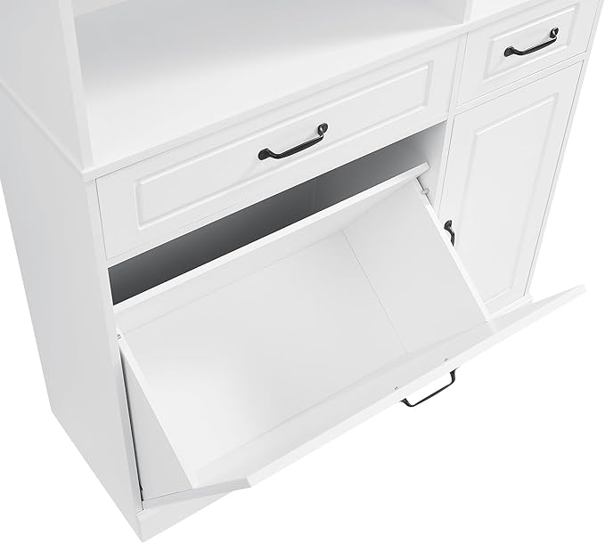 70" Tall Freestanding Storage Cabinet with Drawers, Doors, Adjustable Shelves & Flip Drawer, Modern Wood Organizer for Bathroom, Laundry Room, Office, White