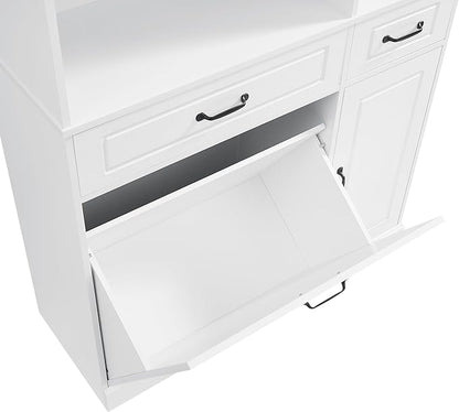 70" Tall Freestanding Storage Cabinet with Drawers, Doors, Adjustable Shelves & Flip Drawer, Modern Wood Organizer for Bathroom, Laundry Room, Office, White