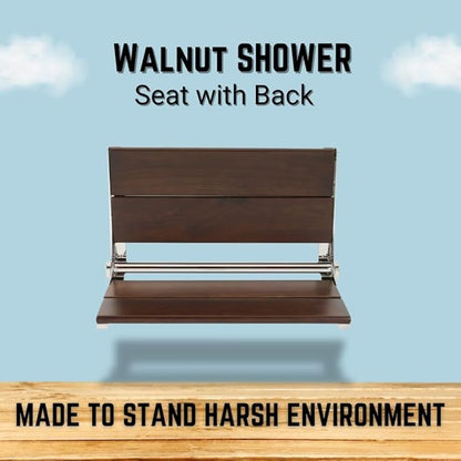 Folding Shower Seat Wall Mounted with Back | 500 lbs Maximum Load Capacity | ADA Compliant Safety Assist Teak Shower Seat for Seniors, Handicapped, and Children | 304 Stainless Steel Frame | 18” x 16”