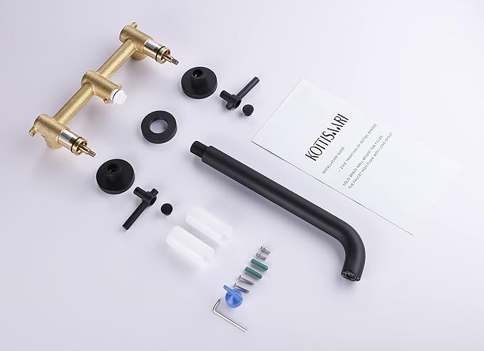 Wall Mount Tub Filler,Two Handle Bathtub Faucet, Extra Long Spout Reach with High Water Flow, Brass Rough in Valve Included,Matte Black