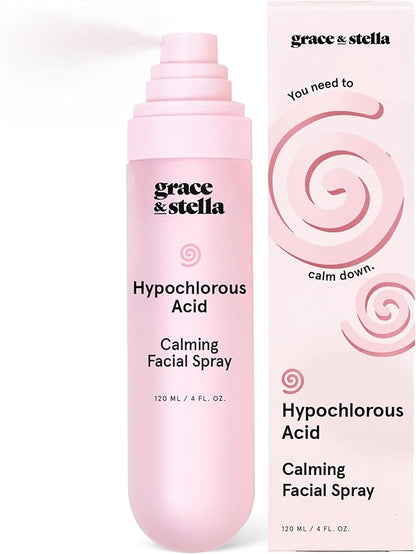 grace & stella Hypochlorous Acid Spray for Face - Acne Spray - Gentle Face Mist to Calm Redness, Flare-Ups, Breakouts, Body Acne, Bacne - Soothing Facial Mist for Sensitive Skin (120ml/4 fl oz)