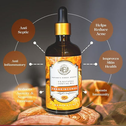 Luxurious Frankincense Essential Oil by Enhanced Essentials| Slow Distilled & Pure| for Home,Skin & Hair Care,Aromatherapy,Meditation,Incense & Candle Making|with Glass Dropper| 3.38 fl oz (100 ml)