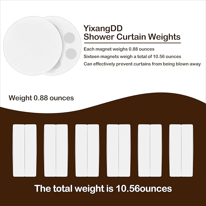 12 Pack Shower Curtain Weights, Rubber Covered Magnetic Curtain Weights, Shower Magnets for Curtain Liner Prevent from Blowing Around, Work for Drapery, Flag, Tablecloth (6 Pairs)