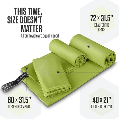 VENTURE 4TH Quick Dry Towel. Microfiber Travel Towel Ideal for Camping, Hiking, Backpacking, Gym. Lightweight & Fast Drying Travel Towels for Body. Compact & Easy to Pack - Lime Large