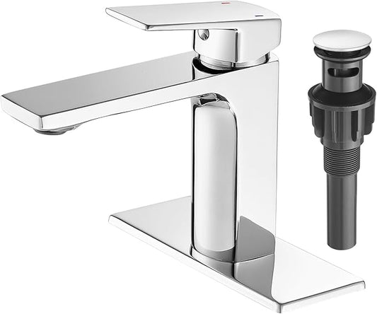 VOTON Chrome Bathroom Faucet Single Handle Bathroom Sink Faucet Lavatory Vanity Faucet with Pop Up Drain & Water Supply Lines