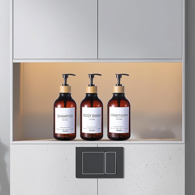 Shampoo and Conditioner Dispenser, 5Pack Refillable Dispenser Bottles,16.9oz Pump Bottles, Amber Shampoo Containers for Shower