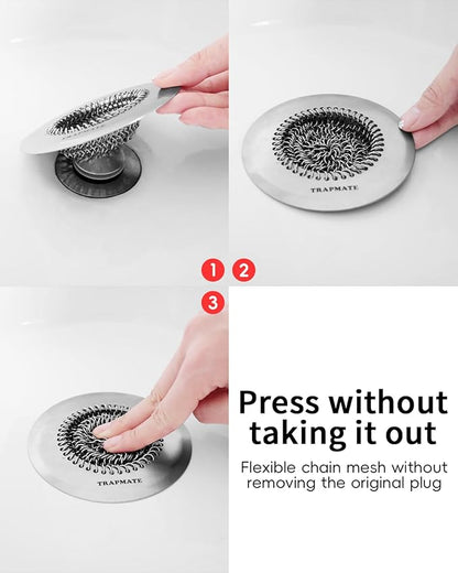 TRAPMATE Shower Drain Hair Catcher, 4.4" Easy Clean Bathtub Drain Hair Catcher, Anti-Slip Bath Tub Drain Protector, Upgraded 304 Stainless Steel Shower Sink Drain Cover for Bathroom (Patented Product)