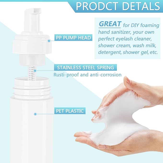 Foam Pump Bottle 150ml/5 oz Empty Plastic Foam Dispenser Pump Bottle Travel Large Refillable BPA Free Lotion Bottles for Shampoo Shower Hand Soap Foaming (6 Pack) White