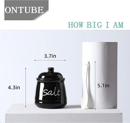 ONTUBE Ceramic Salt Bowl with Lid and Spoon 12oz (Black)