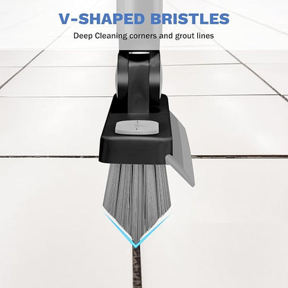SetSail Grout Cleaner Brush with Long Handle, V-Shaped Floor Scrub Brush Swivel Grout Brush Stiff Bristle Floor Grout Scrubber for Bathroom, Tile Line, Crevice, Kitchen, Wall, Deck, Garage, Black Grey
