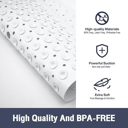 White Square Shower Bathtub Mat Non Slip 21x21 Inch, Soft Bath Mat for Inside Shower Tub, Shower Stall Mats for Bathroom Floor with Big Suction Cups Drain Holes, Easy Washable Dry BPA-Free