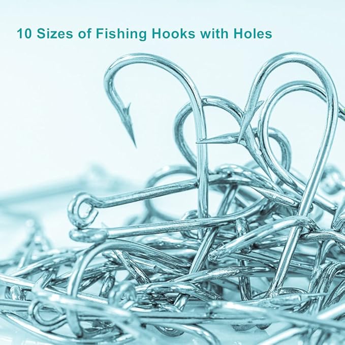 300PCS Small High-Carbon Steel Barbed Fishing Hooks with Holes, 10 Specifications of Fishing Hooks, Portable Boxed Hooks, Hooks That Can Adapt to Various Fishing Environments