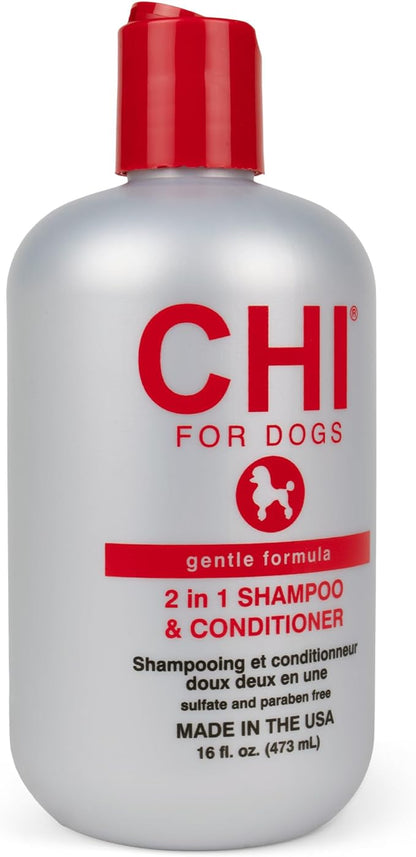 CHI for Dogs Gentle 2-in-1 Shampoo and Conditioner - Softening and Cleansing Formula for Puppies and Adult Dogs - pH Balanced Dog Wash for All Coat Types - 16 Fl Oz