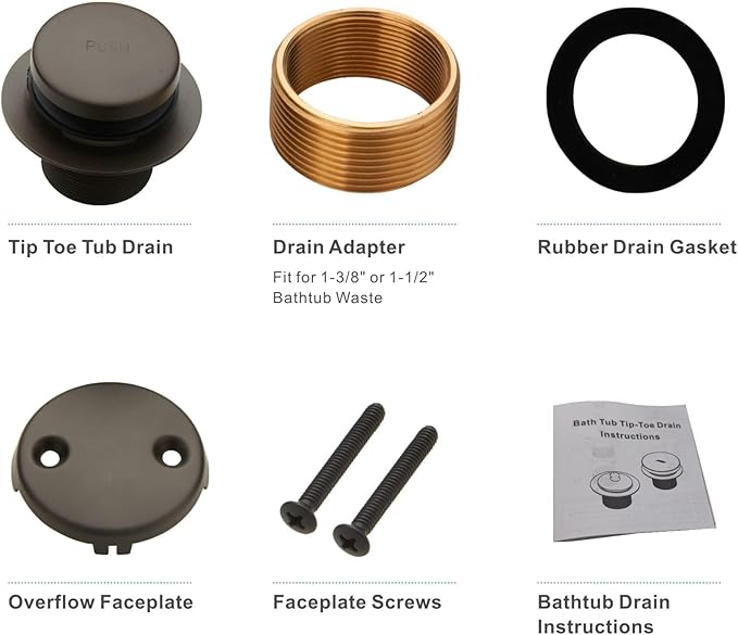 Bronze Tub Drain Tip-Toe Tub Trim Set Conversion Kit Assembly, Hidrop Bathtub Drain Replacement Trim Kit with 2-Hole Overflow Faceplate and Universal Fine/Coarse Thread, Oil Rubbed Bronze