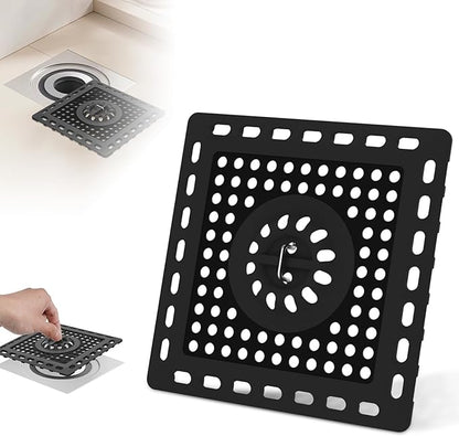 Hibbent Upgraded Shower Drain Hair Catcher, Shower Drain Cover for Bathroom Floor 4" Drain, Anti-Clogging Bathtub Drain Strainer, Stainless Steel Kitchen Sink Drain Strainer with Handle, Matte Black