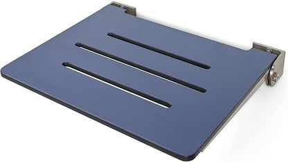 18 inch Silhouette Slimline Folding Wall Mount Shower Bench Seat, Navy Seat with Silver Frame