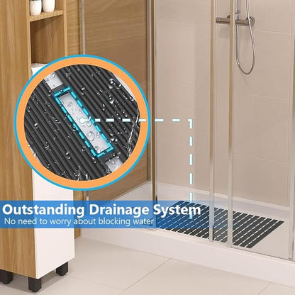 Bath Mat Non Slip Shower Mat Bathtub with Drain Holes and Heavy Duty Rubber No Suction Cups Sturdy Shower Stall Tub Mat for Bathroom, Shower Floor, Pool, SPA, (Black, 4FT X 26FT)