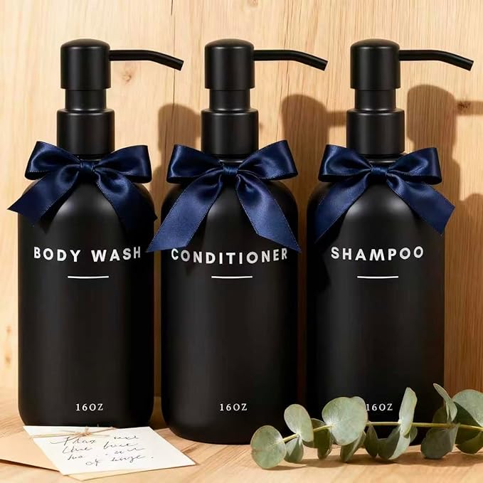 Set of 3 Shampoo and Conditioner Dispenser - 16oz Durable Shower Soap Dispenser and Shampoo Bottles - Easy to Refill Bathroom Decor
