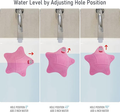 HengLiSam Bathtub Overflow Drain Cover, Starfish-Shaped Silicone Bath Tub Drain Plug with 5 Suction Cups, Adds 3-4 Inches of Water Depth, Pink